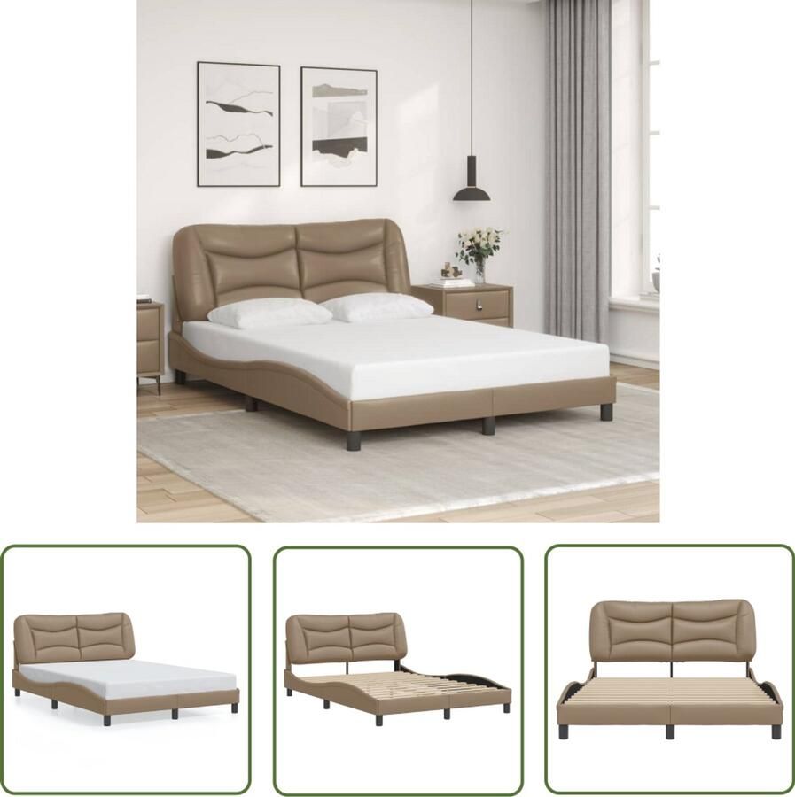 VidaXL Bed Frame Slaapcomfort Bedframe zonder matras Hvar kunstleer cappuccinokleurig 140x200 cm Boxspring Kapstok Bedroom Furniture