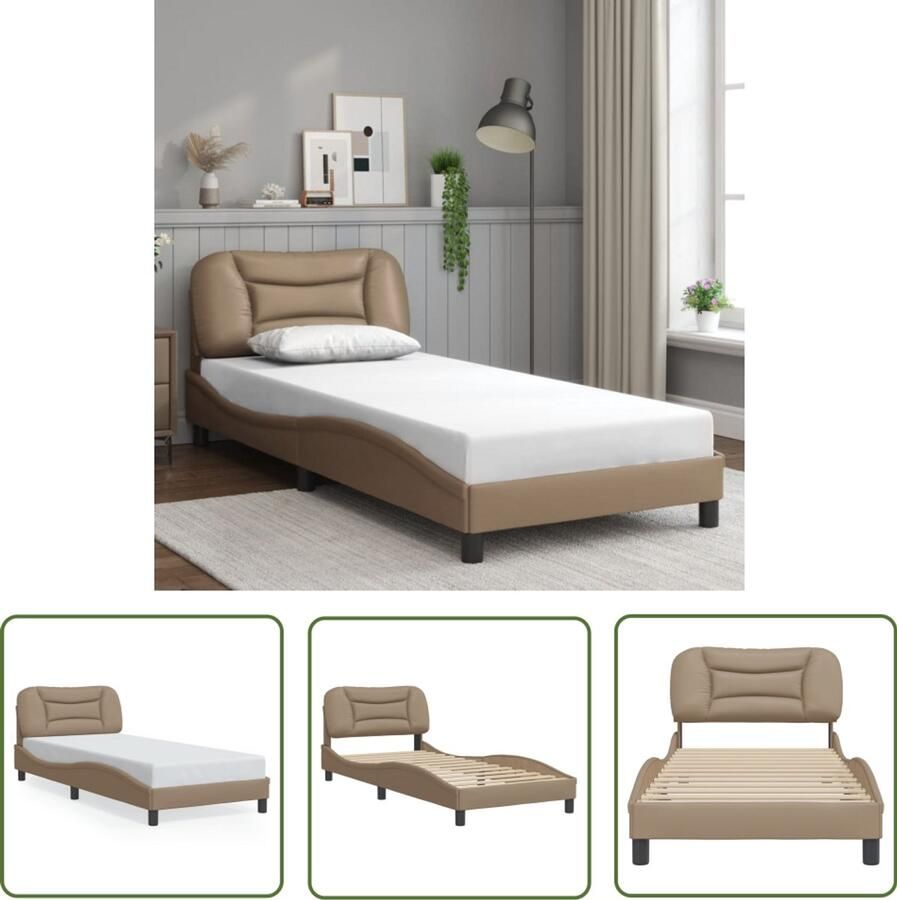 VidaXL Bed Frame Slaapcomfort Bedframe zonder matras Hvar kunstleer cappuccinokleurig 90x200 cm Kapstok Hoofdbord Bruine Bedden