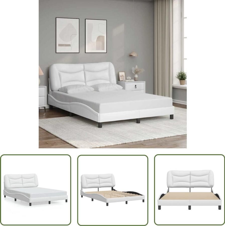 VidaXL Bed Frame Slaapcomfort Bedframe zonder matras Hvar kunstleer wit 140x190 cm Hoofdbord Kunstleder Wit