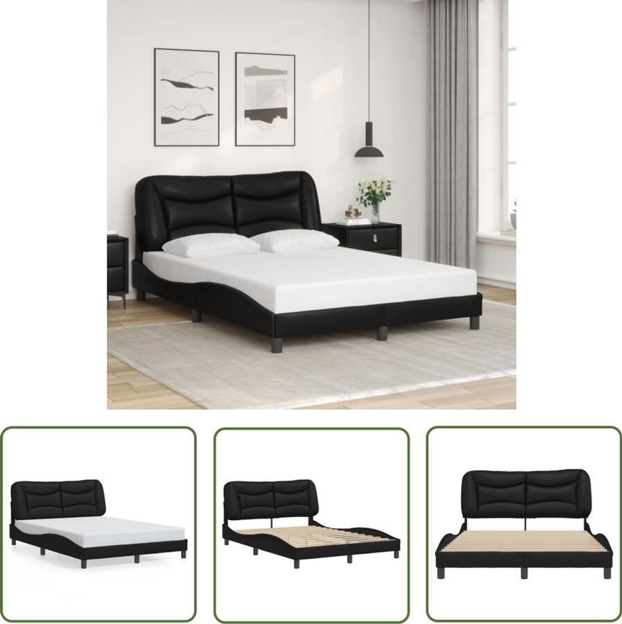 VidaXL Bedframe zonder matras Hvar kunstleer zwart 140x200 cm Slaapcomfort Bed Frame Boxspring Hoofdbord Zwarte Bedbank