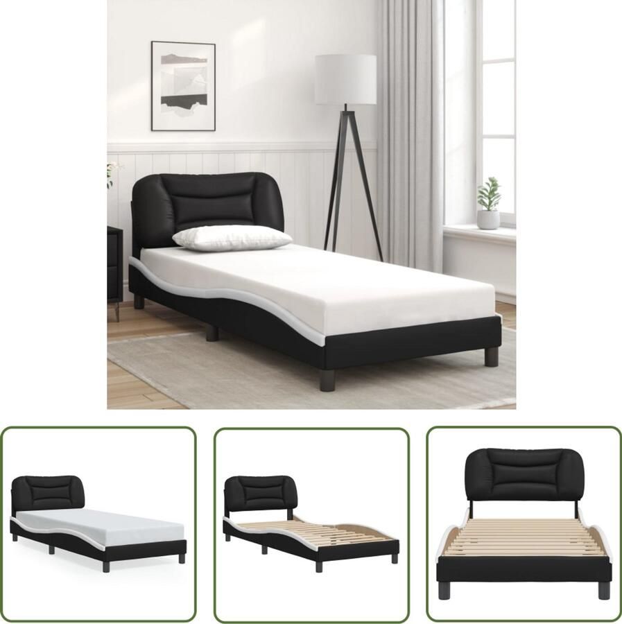 VidaXL Bed Frame Slaapcomfort Bedframe zonder matras Hvar kunstleer zwart en wit 90x200 cm Boxspring Hoofdbord Design Bed