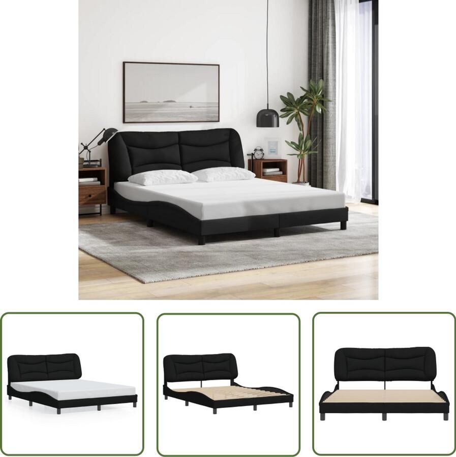 VidaXL Bedframe zonder matras Hvar stof zwart 160x200 cm Slaapcomfort Bed Frame Boxspring Tweepersoonsbed Zwarte Bedbank