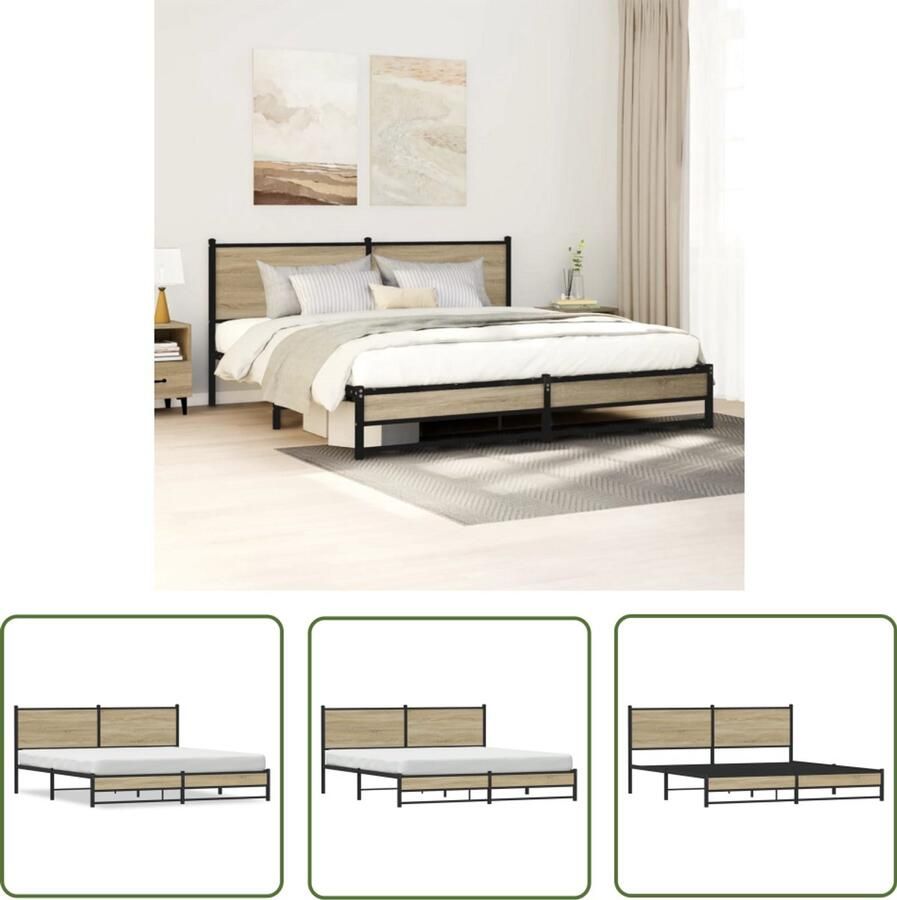 VidaXL Bed Frame Slaapcomfort Bedframe zonder matras metaal sonoma eikenkleurig 180x200 cm Boxspring Houten Bed Metalen Bed