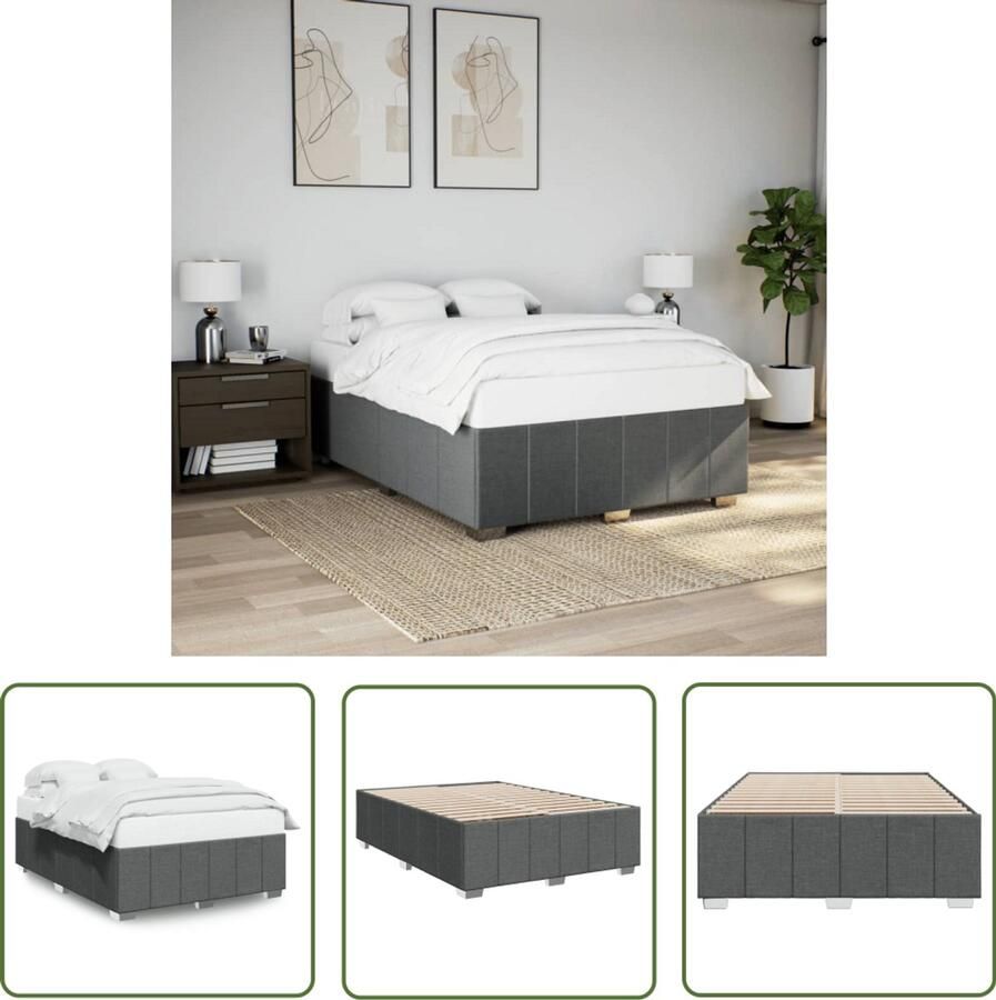 The Living Store Bedframe zonder matras stof donkergrijs 140x190 cm Slaapcomfort Bed Frame Tweepersoonsbed Houten Bed Donkere Kleuren
