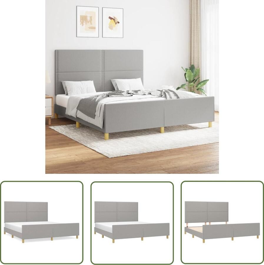 The Living Store Bedframe Lichtgrijs 203 x 166 x 118 128 cm Verstelbaar hoofdeinde Ondersteunende poten Multiplex lattenbodem Comfortabele rugondersteuning Slaapcomfort Bed Frame Tweepersoonsbed Boxspring Hoofdeinde