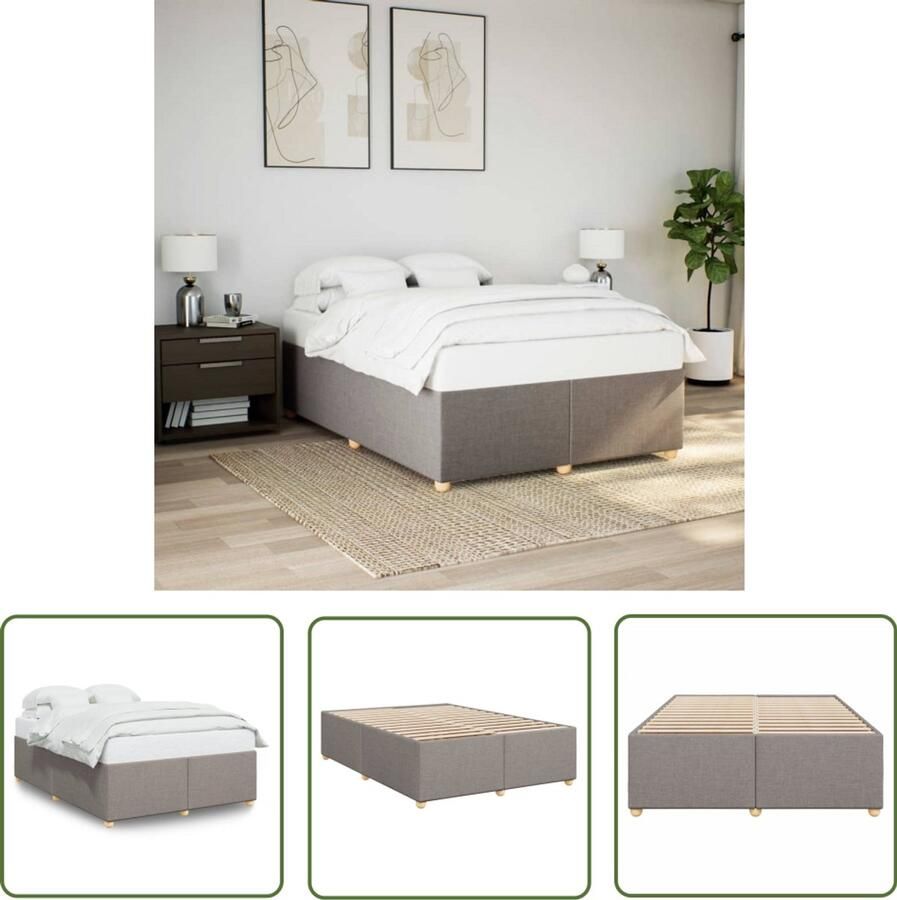 VidaXL Bedframe zonder matras stof taupe 160x200 cm Slaapcomfort Bed Frame Boxspring Tweepersoonsbed Houten Bed