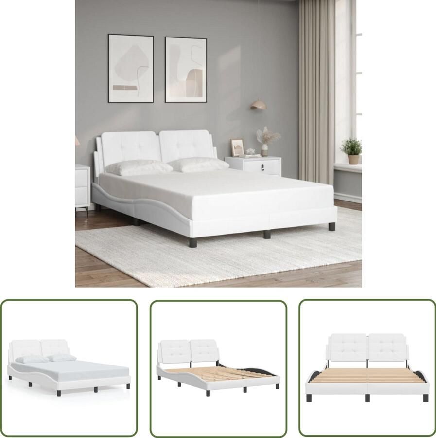 VidaXL Bed Frame Slaapcomfort Bedframe zonder matras Zadar kunstleer wit 140x190 cm Boxspring Hoofdbord Design Bed