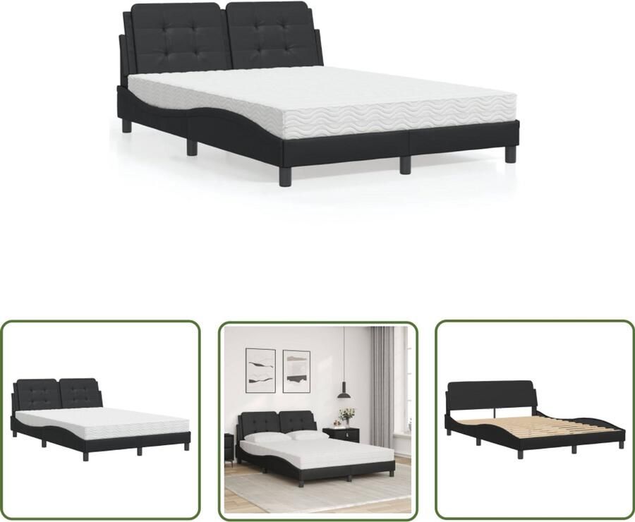VidaXL Bed Frame Slaapcomfort Bedframe zonder matras Zadar kunstleer zwart 140x190 cm Boxspring Tweepersoonsbed Kunstleder Bed