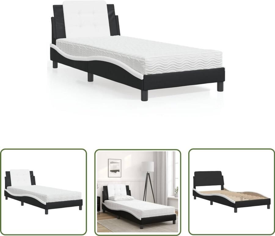 VidaXL Bedframe zonder matras Zadar kunstleer zwart en wit 100x200 cm Slaapcomfort Bed Frame Boxspring Tweepersoonsbed King Size Bed
