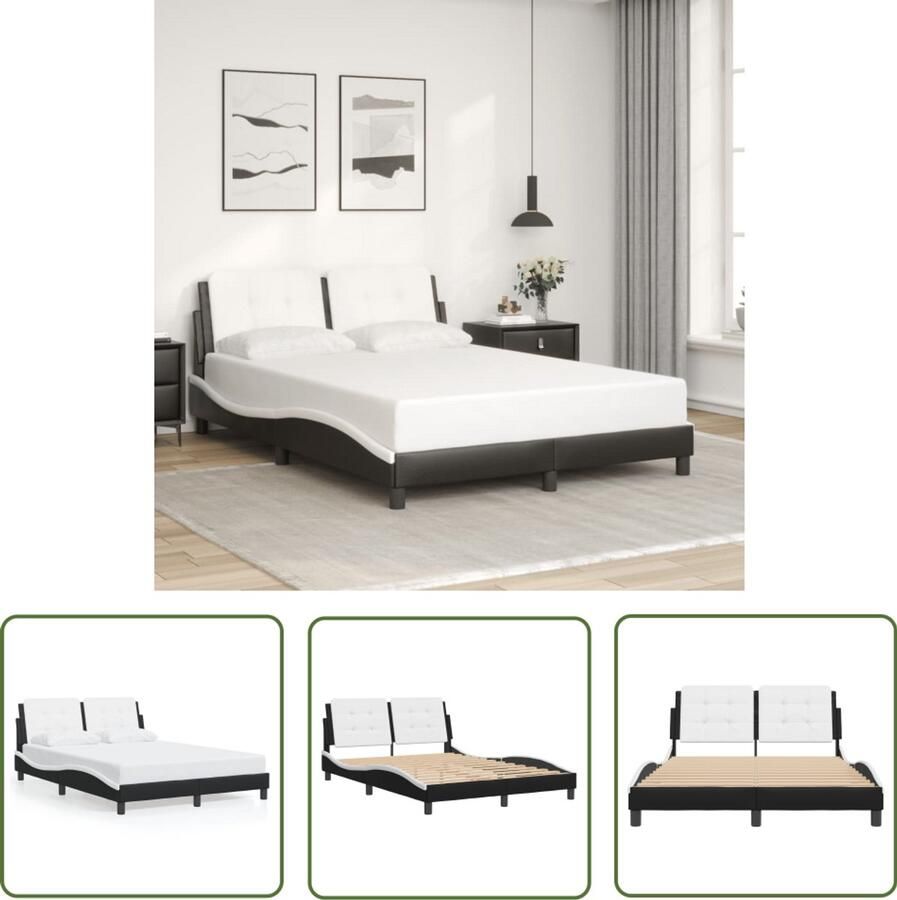 VidaXL Bed Frame Slaapcomfort Bedframe zonder matras Zadar kunstleer zwart en wit 140x200 cm Boxspring Hoofdbord Kunstleder Bed