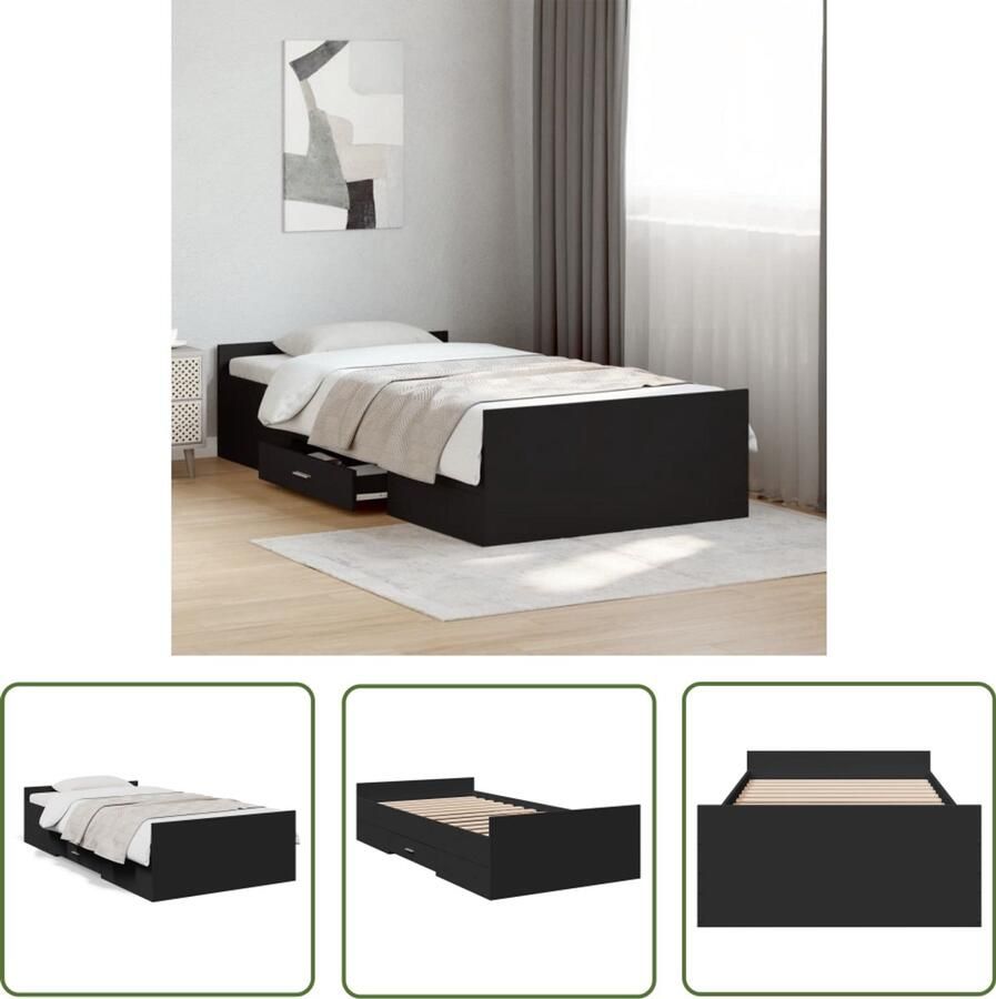 VidaXL Bed Frame Slaapkamer Bedframe met lades bewerkt hout zwart 75x190 cm Houten Bed Boxspring Tweepersoonsbed