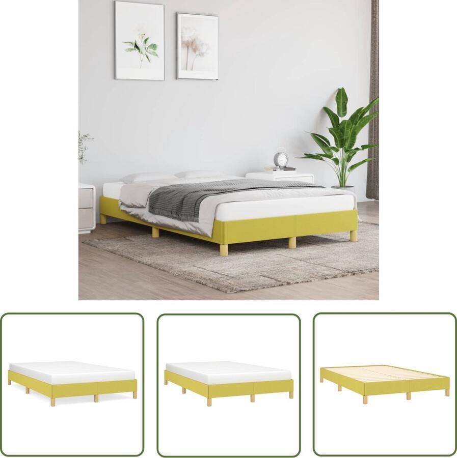 The Living Store Bedframe Groen Stof 203 x 123 x 25 cm Geschikt voor 120 x 200 cm matras Slaapkamerinrichting Bed Frame Houten Bed Stoffen Bed Tweepersoonsbed