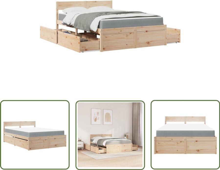 VidaXL Bed Frame Slaapkamers Bed met lades en matras massief grenenhout 120x200 cm Houten Bed Grenenhouten Bed Tweepersoonsbed