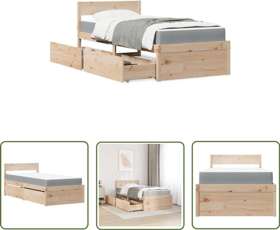 VidaXL Bed Frame Slaapkamers Bed met lades en matras massief grenenhout 90x190 cm Houten Bed Tweepersoonsbed Boxspring