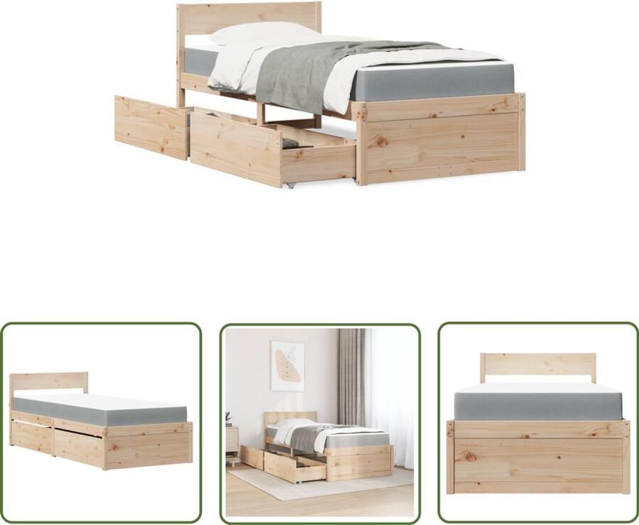 VidaXL Bed met lades en matras massief grenenhout 90x200 cm Slaapkamers Bed Frame Houten Bed Grenenhouten Bed Boxspring