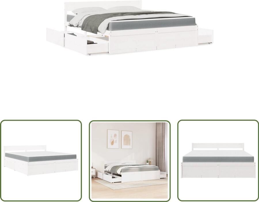 VidaXL Bed Frame Slaapkamers Bed met lades en matras massief grenenhout wit 180x200 cm Houten Bed Grenenhouten Bed Boxspring