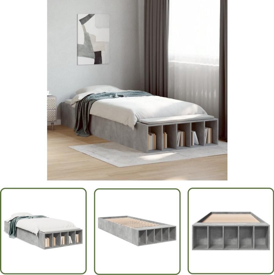 VidaXL Bed Frame Slaapkamers Bedframe bewerkt hout betongrijs 90x190 cm Houten Bed Beton Grijs Betonnen Look