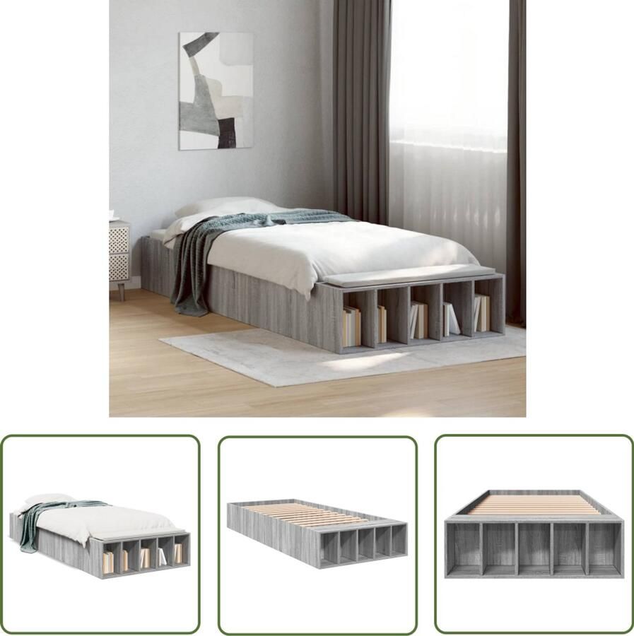 VidaXL Bed Frame Slaapkamers Bedframe bewerkt hout grijs sonoma eikenkleurig 100x200 cm Houten Bed Grijs Bed Sonoma Eiken