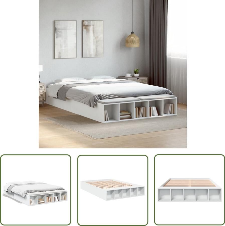 VidaXL Bed Frame Slaapkamers Bedframe bewerkt hout wit 160x200 cm Houten Bed Wit Bed Bewerkt Hout