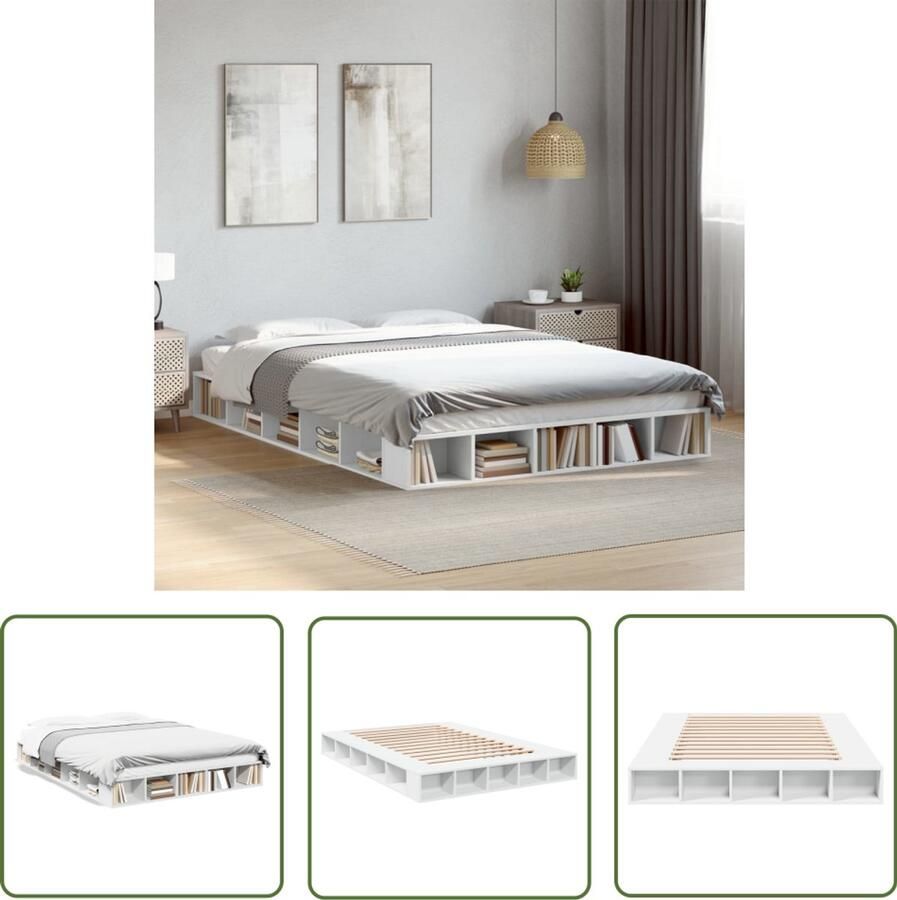 VidaXL Bed Frame Slaapkamers Bedframe bewerkt hout wit 160x200 cm Houten Bed Wit Bed Tweepersoonsbed