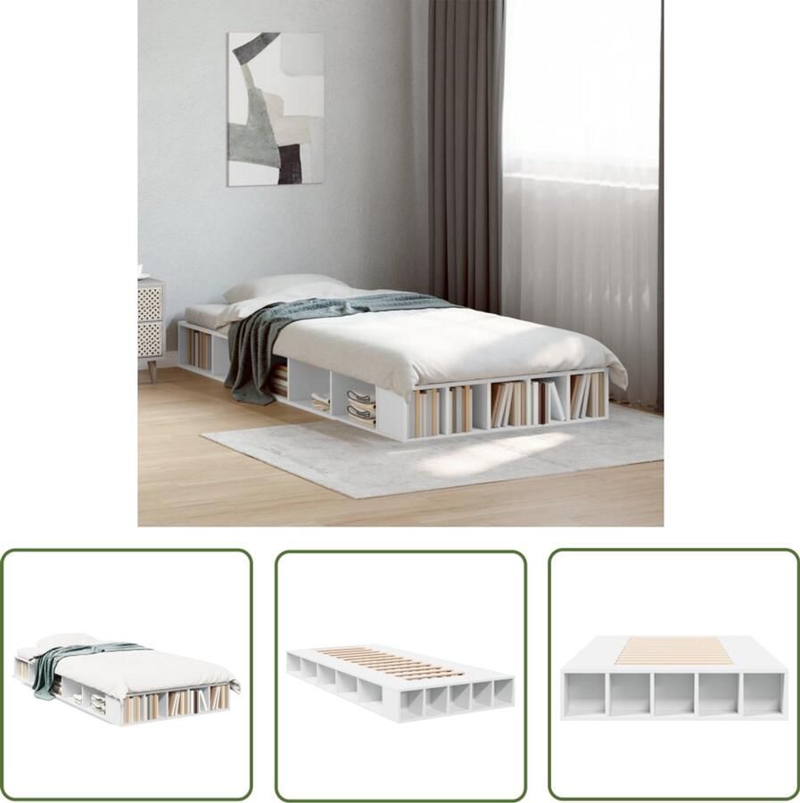 VidaXL Bedframe bewerkt hout wit 75x190 cm Slaapkamers Bed Frame Houten Bed Witte Bed Lattenbodem