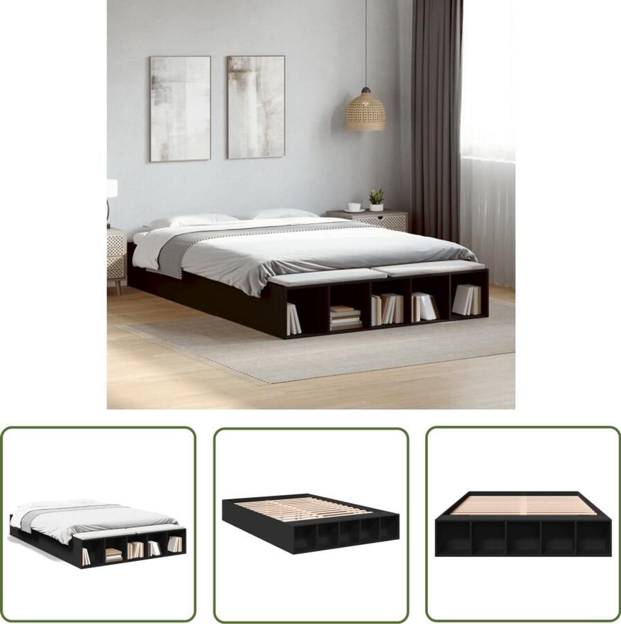 VidaXL Bed Frame Slaapkamers Bedframe bewerkt hout zwart 140x200 cm Houten Bed Zwarte Bed Tweepersoonsbed