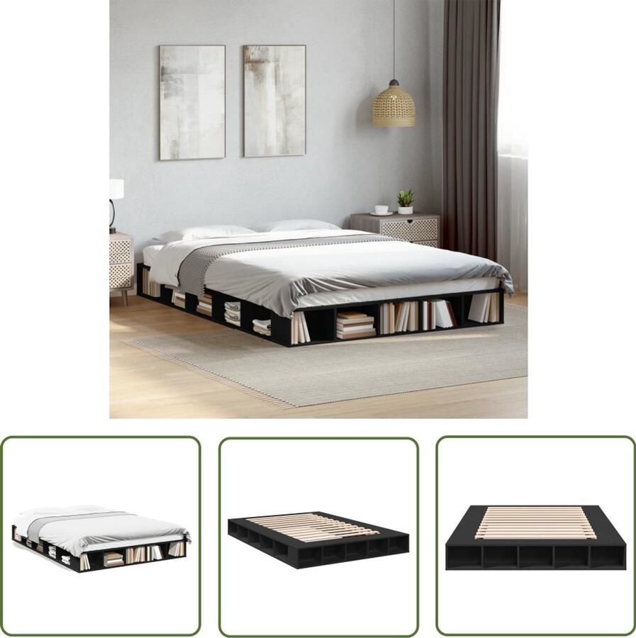 VidaXL Bed Frame Slaapkamers Bedframe bewerkt hout zwart 160x200 cm Houten Bed Zwarte Bed Tweepersoonsbed