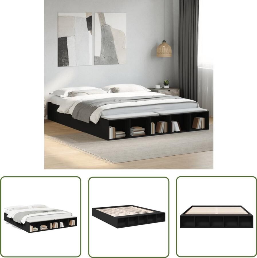 VidaXL Bed Frame Slaapkamers Bedframe bewerkt hout zwart 180x200 cm Houten Bed Zwarte Bed Tweepersoonsbed