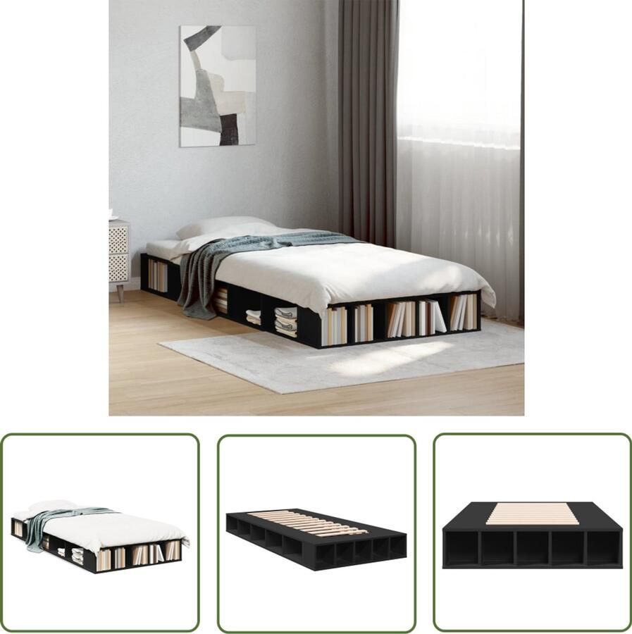 VidaXL Bed Frame Slaapkamers Bedframe bewerkt hout zwart 90x190 cm Houten Bed Zwarte Bed Lattenbodem