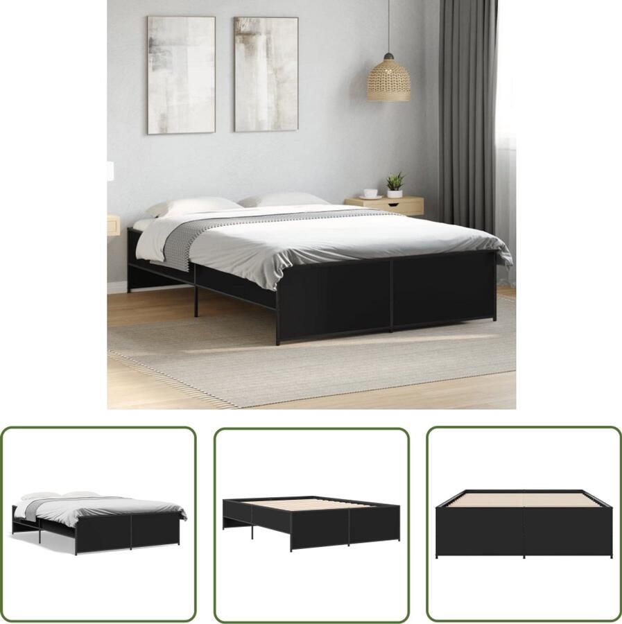 VidaXL Bedframe LED bewerkt hout metaal zwart 140x190 cm Slaapkamers Bed Frame Houten Bed Led Bed Modern Bed