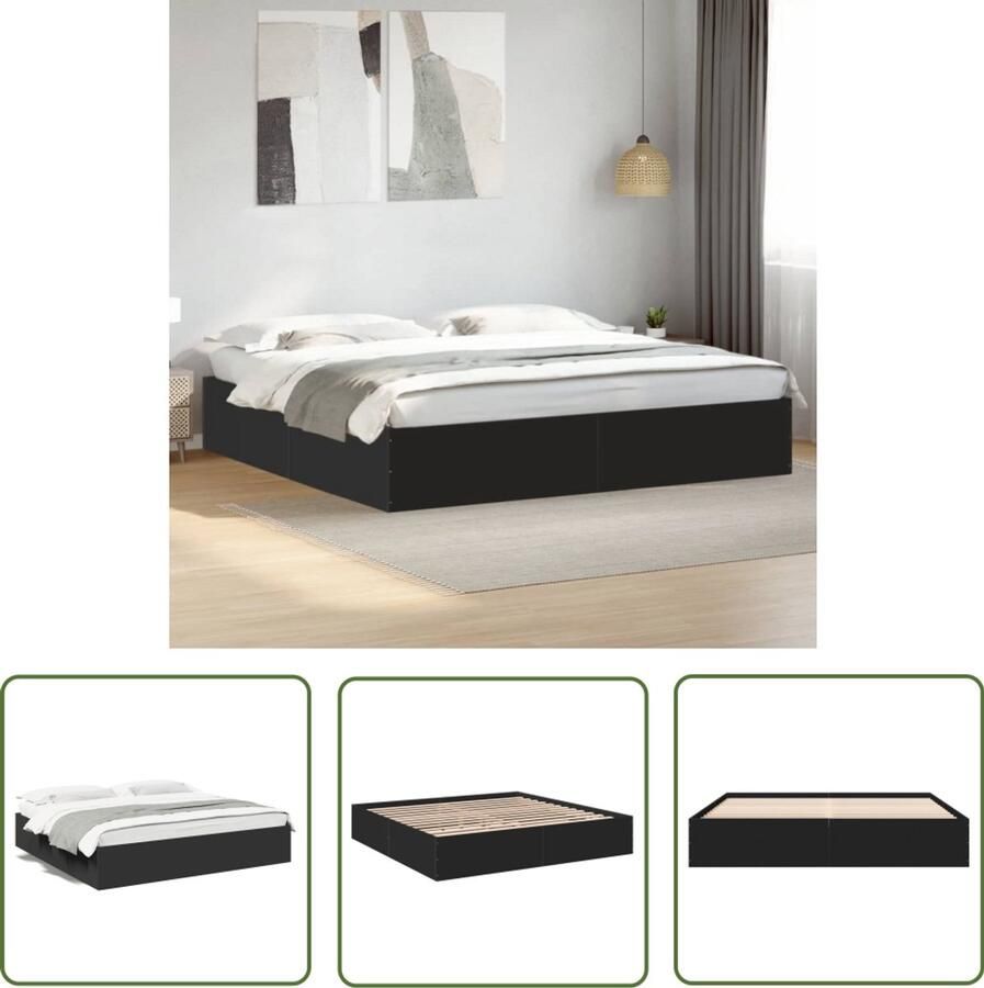 VidaXL Bed Frame Slaapkamers Bedframe massief hout zwart 200x200 cm Houten Bed Modern Bed Zwart Bed