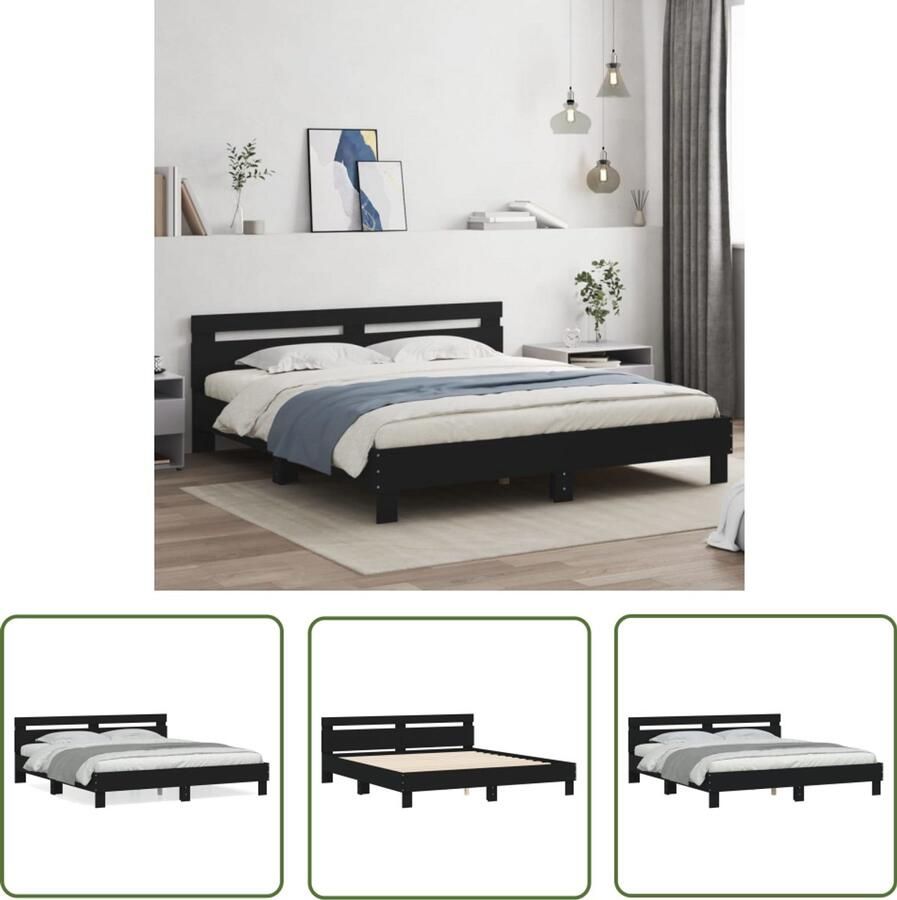 VidaXL Bed Frame Slaapkamers Bedframe met hoofdbord bewerkt hout zwart 180x200 cm Houten Bed Dubbel Bed Black Bed