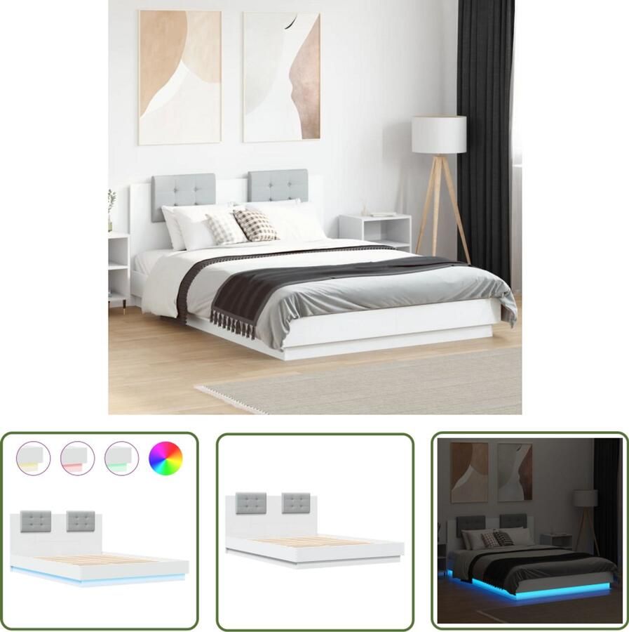 VidaXL Bed Frame Slaapkamers Bedframe met hoofdbord en LED-verlichting wit 140x200 cm Houten Bed Led Lamp Hoofdbord