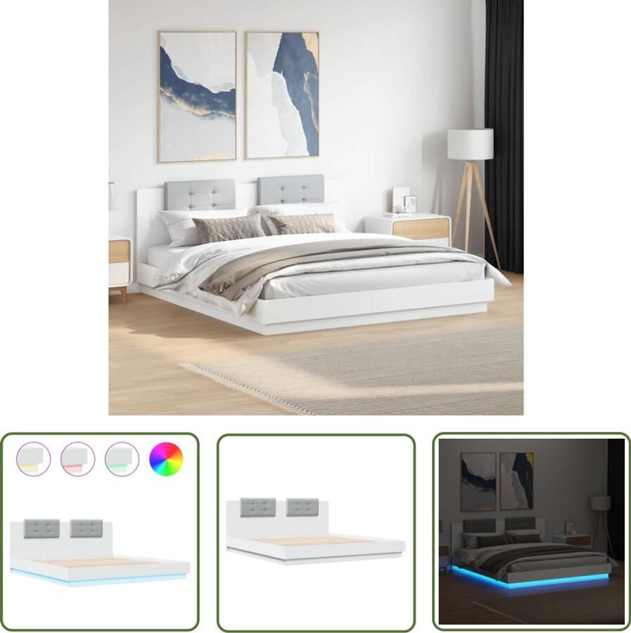 VidaXL Bed Frame Slaapkamers Bedframe met hoofdbord en LED-verlichting wit 160x200 cm Houten Bed Led Lamp Wit Bed