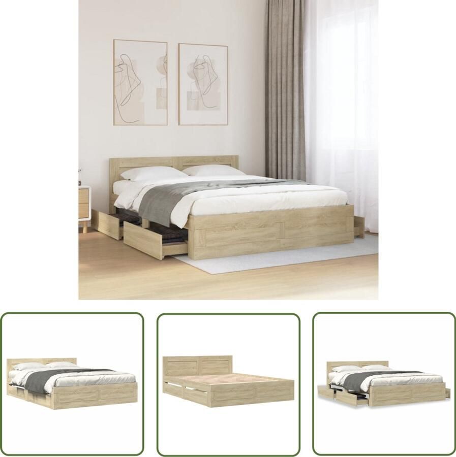 VidaXL Bed Frame Slaapkamers Bedframe met hoofdbord sonoma eikenkleurig 160x200 cm Houten Bed Hoofdbord Sonoma Eiken