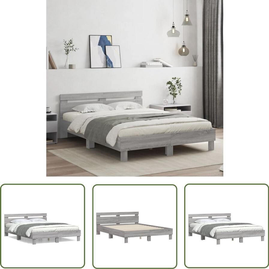 VidaXL Bedframe met hoofdeinde bewerkt hout grijs sonoma 140x200 cm Slaapkamers Bed Frame Houten Bed Grijze Bed Tweepersoonsbed