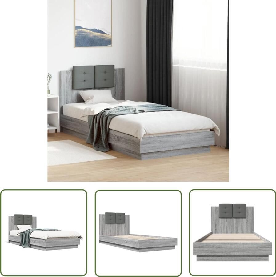 VidaXL Bedframe met hoofdeinde bewerkt hout grijs sonoma 90x200 cm Slaapkamers Bed Frame Houten Bed Grijze Bed Tweepersoonsbed