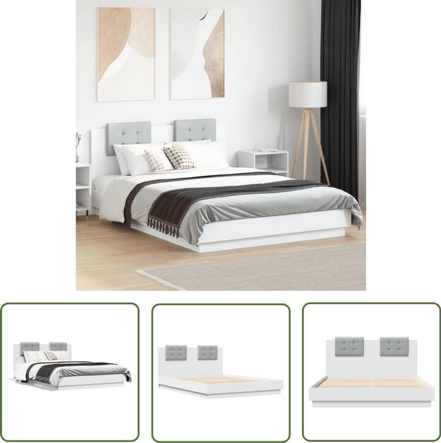 VidaXL Bed Frame Slaapkamers Bedframe met hoofdeinde bewerkt hout wit 150x200 cm Houten Bed Tweepersoonsbed Boxspring