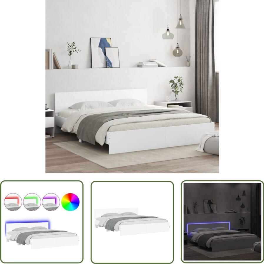 VidaXL Bedframe met hoofdeinde en LED wit 180x200 cm Slaapkamers Bed Frame Houten Bed Led Bed Modern Bed