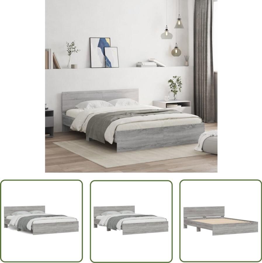 VidaXL Bedframe met hoofdeinde grijs sonoma eikenkleurig 150x200 cm Slaapkamers Bed Frame Houten Bed Met Hoofdeinde Grijze Bed