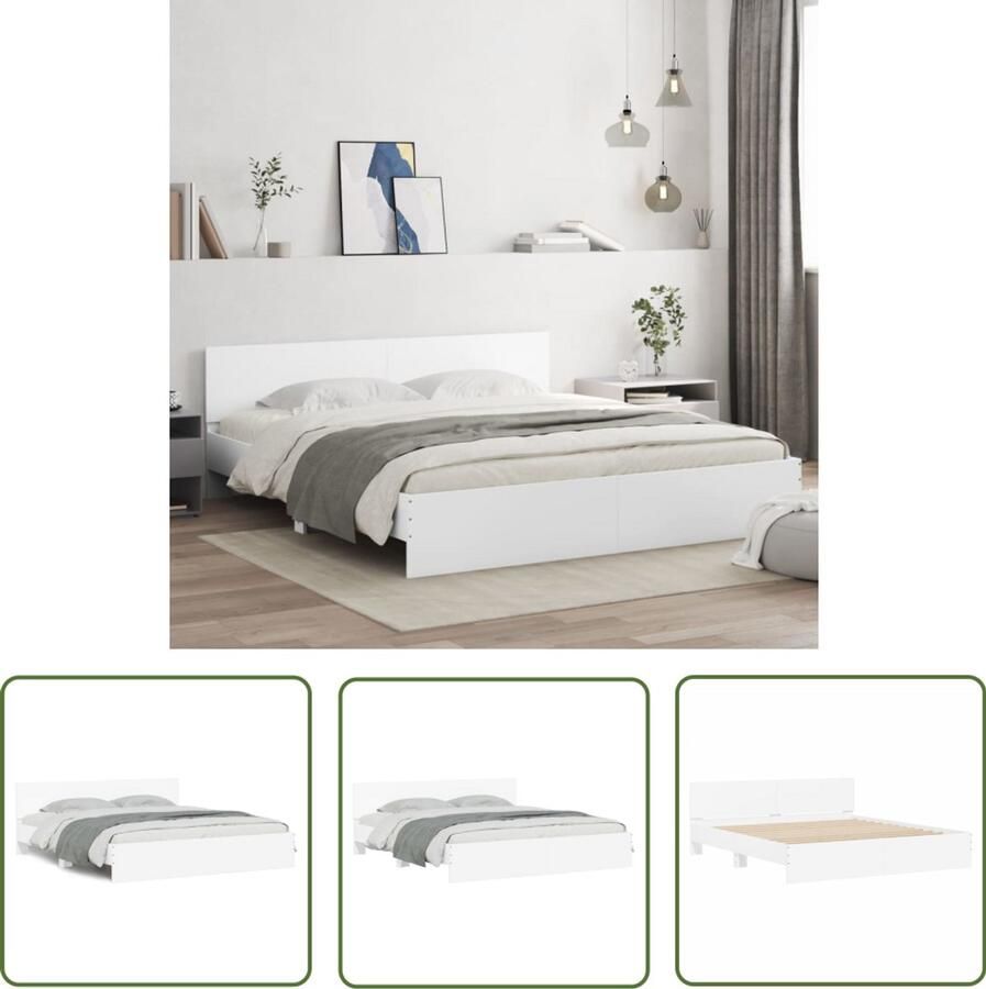 VidaXL Bed Frame Slaapkamers Bedframe met hoofdeinde wit 160x200 cm Houten Bed Wit Bed Tweepersoonsbed