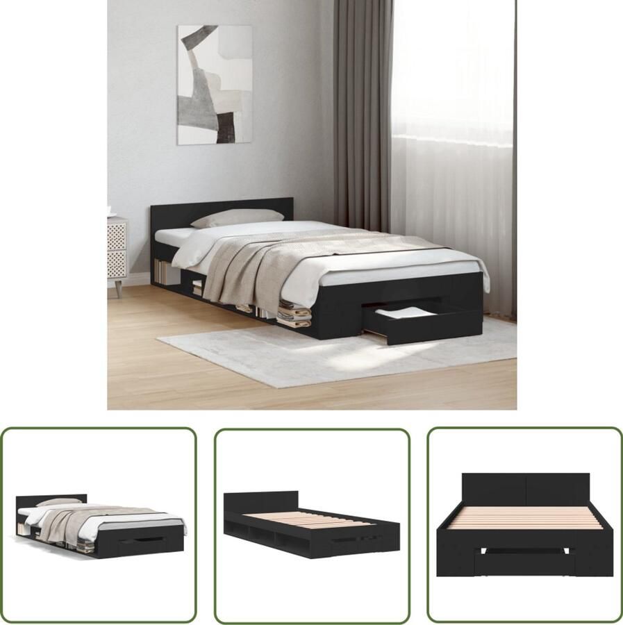 VidaXL Bed Frame Slaapkamers Bedframe met lade bewerkt hout zwart 100x200 cm Houten Bed Zwarte Bed Tweepersoonsbed