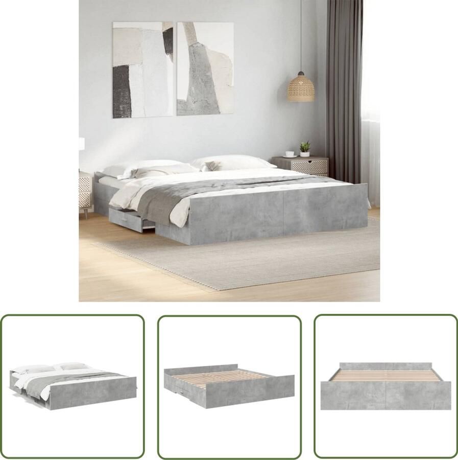 VidaXL Bed Frame Slaapkamers Bedframe met lades bewerkt hout betongrijs 180x200 cm Houten Bed Beton Grijs Tweepersoonsbed