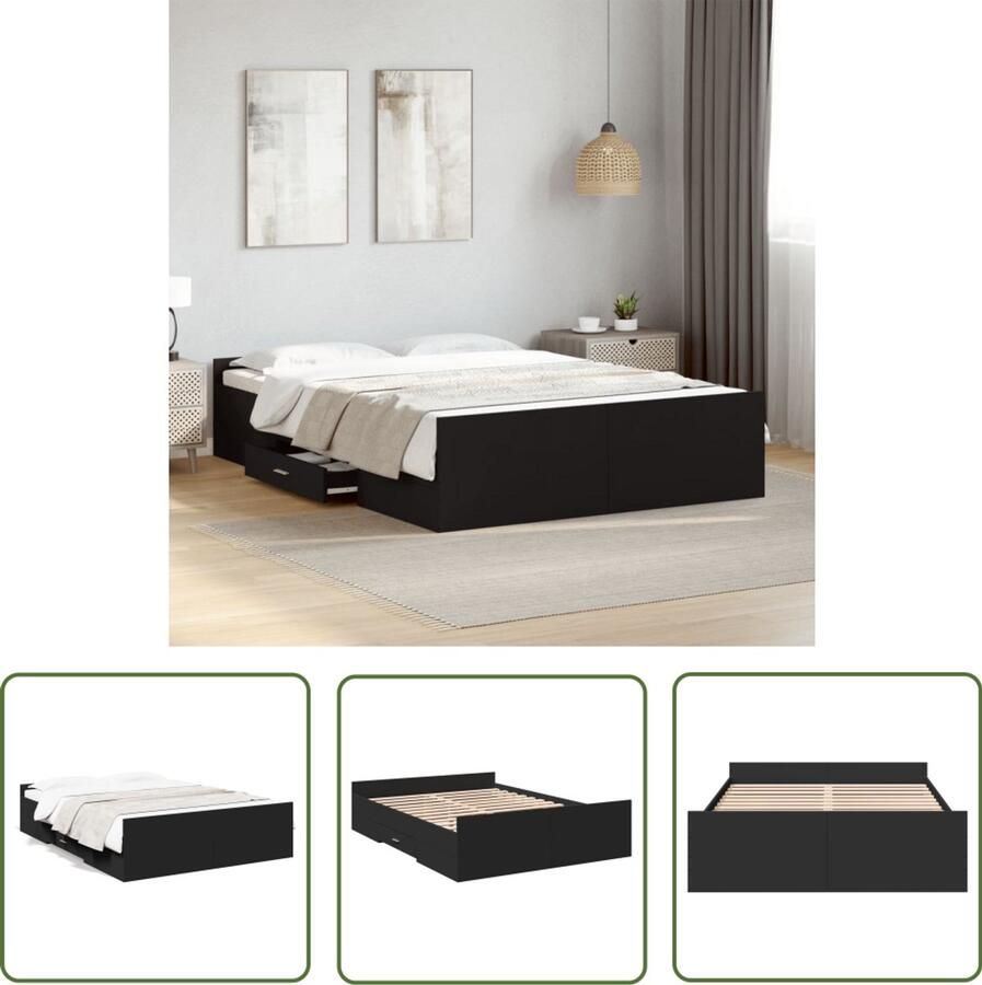 VidaXL Bed Frame Slaapkamers Bedframe met lades bewerkt hout bruin eikenkleur 120x190 cm Houten Bed Opbergladekasten Tweepersoonsbed