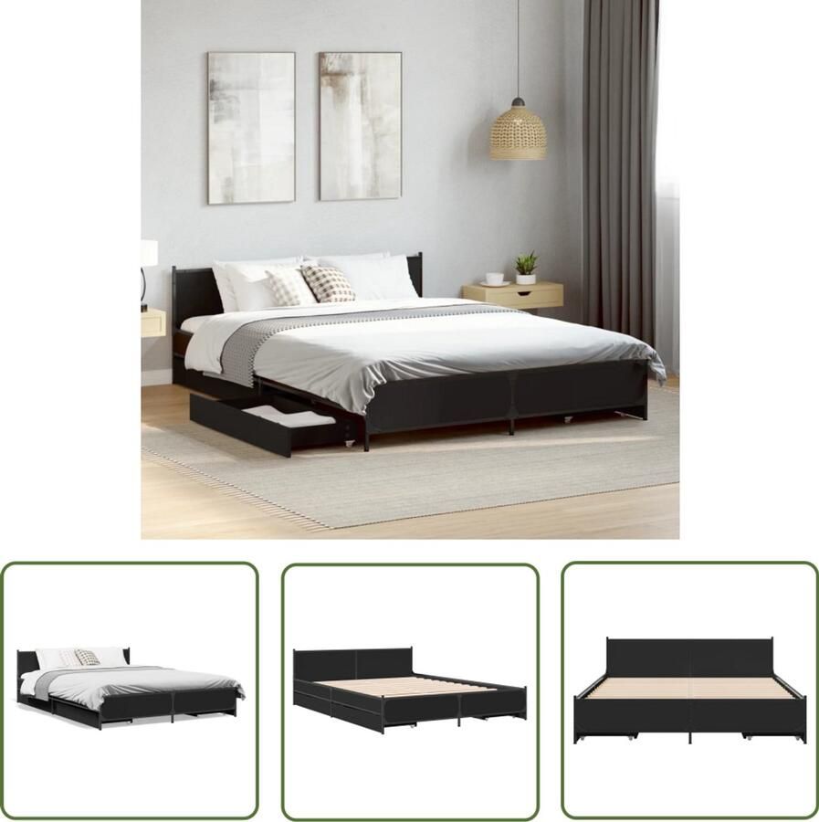 VidaXL Bed Frame Slaapkamers Bedframe met lades bewerkt hout bruin eikenkleur 135x190 cm Houten Bed Boxspring Hoofdbord