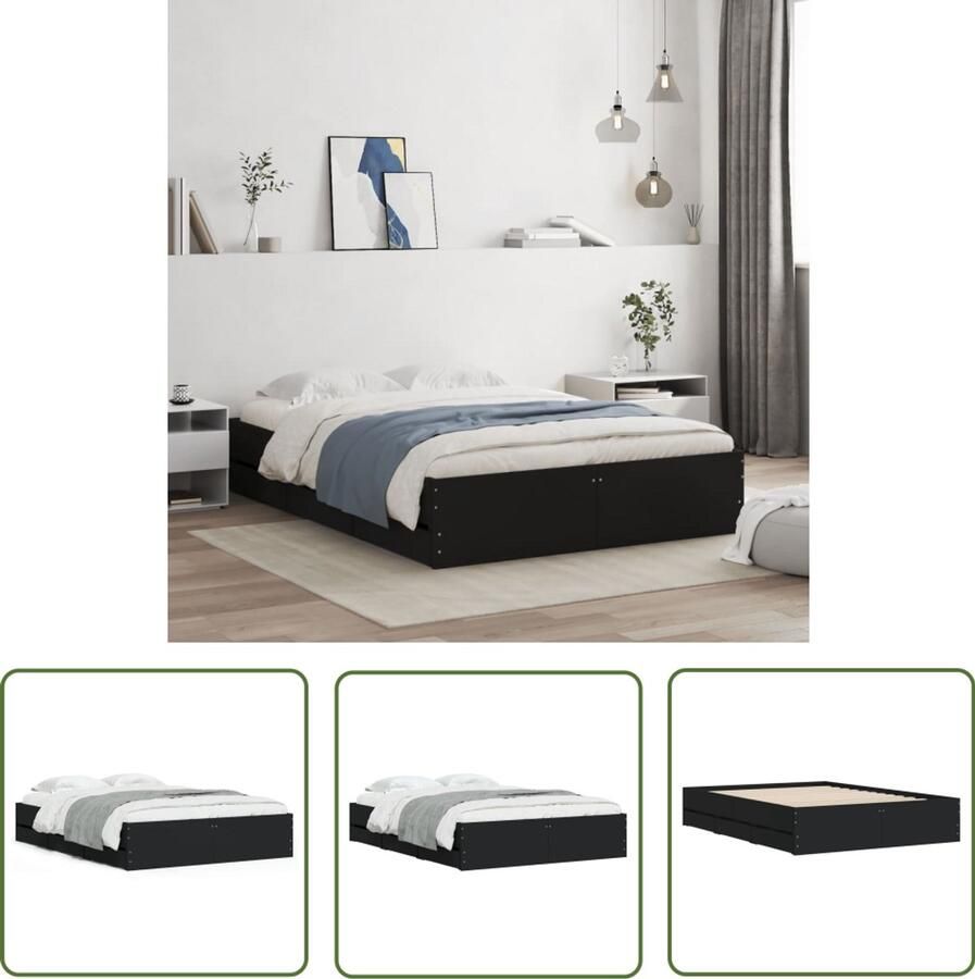 VidaXL Bedframe met lades bewerkt hout bruin eikenkleur 135x190 cm Slaapkamers Bed Frame Houten Bed Boxspring Tweepersoonsbed