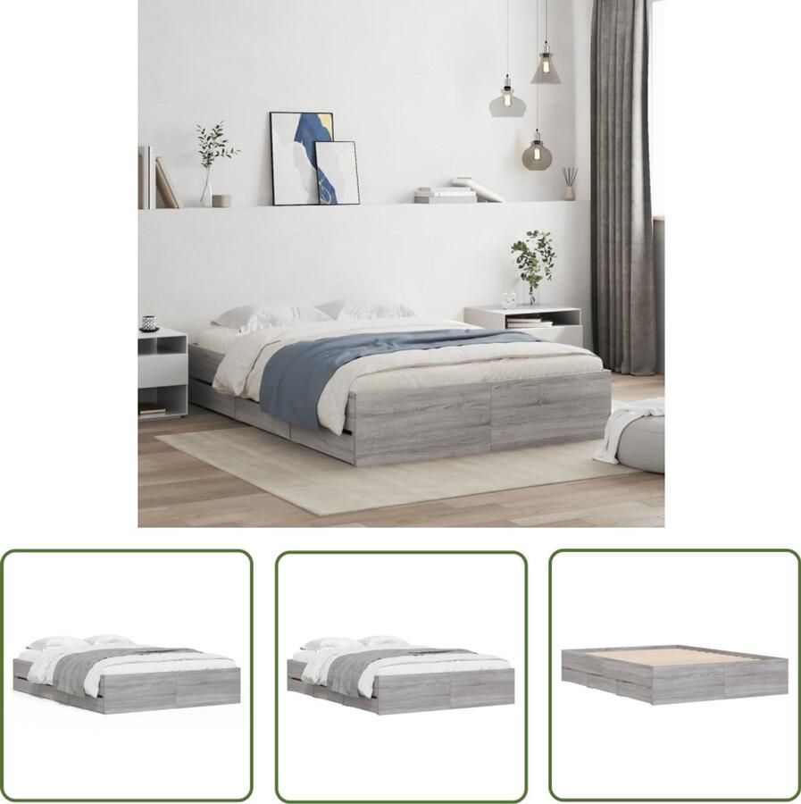 VidaXL Bedframe met lades bewerkt hout grijs sonoma eiken 120x190 cm Slaapkamers Bed Frame Houten Bed Met Lades Grijze Bed