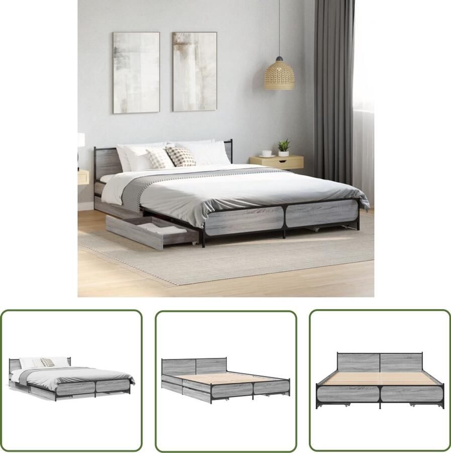 VidaXL Bed Frame Slaapkamers Bedframe met lades bewerkt hout grijs sonoma eiken 150x200 cm Houten Bed Grijze Bed Boxspring
