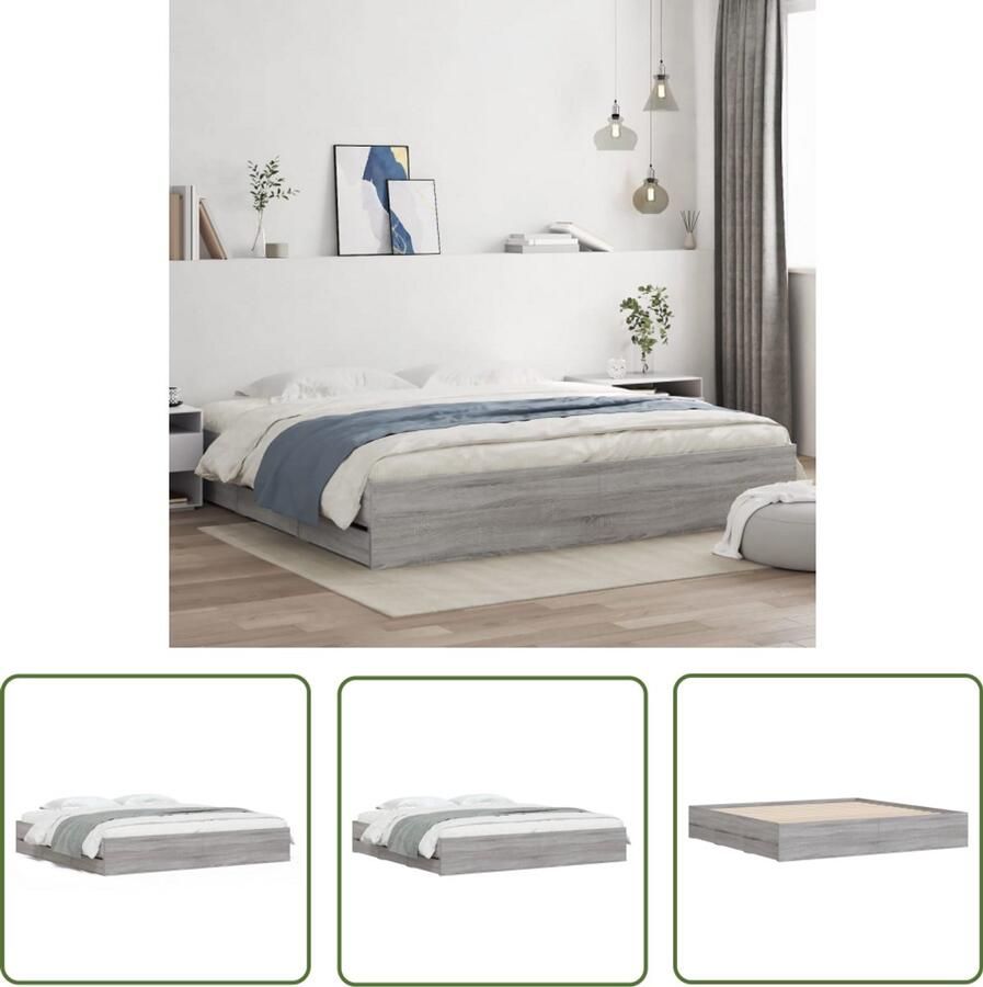 VidaXL Bed Frame Slaapkamers Bedframe met lades bewerkt hout grijs sonoma eiken 160x200 cm Houten Bed Tweepersoonsbed Bedlade