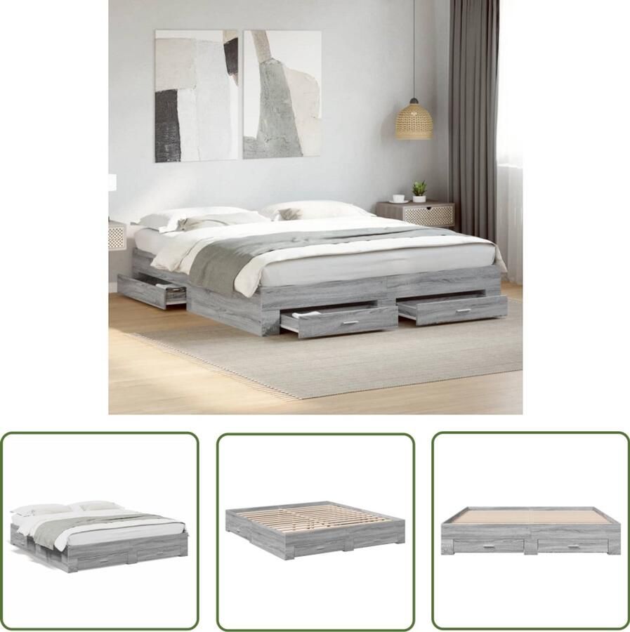 VidaXL Bed Frame Slaapkamers Bedframe met lades bewerkt hout grijs sonoma eiken 180x200 cm Houten Bed Grijze Bed Boxspring